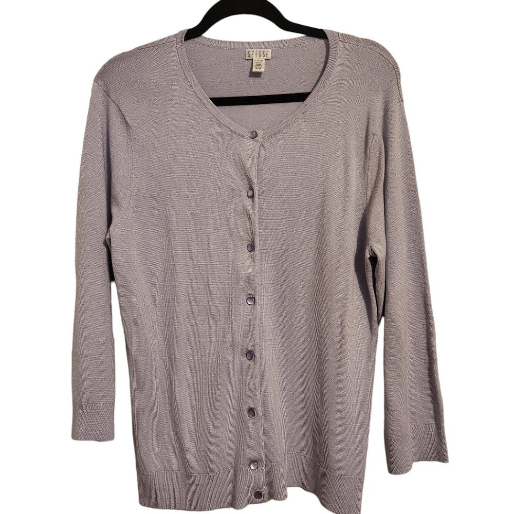Spense Lilac Button Front Long Sleeve Cardigan Size XL